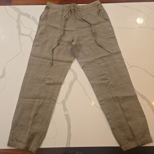 Iximo Womens 100% Linen Cropped Ankle Pants Brown Size Large